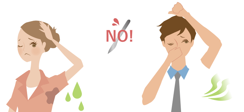 ワキガや多汗症で悩んでいる男女のイラスト